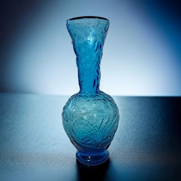 Empoli Glass Embossed Vase Flared Blue Textured Italian Ikebana MCM Abstract - Picture 10 of 15